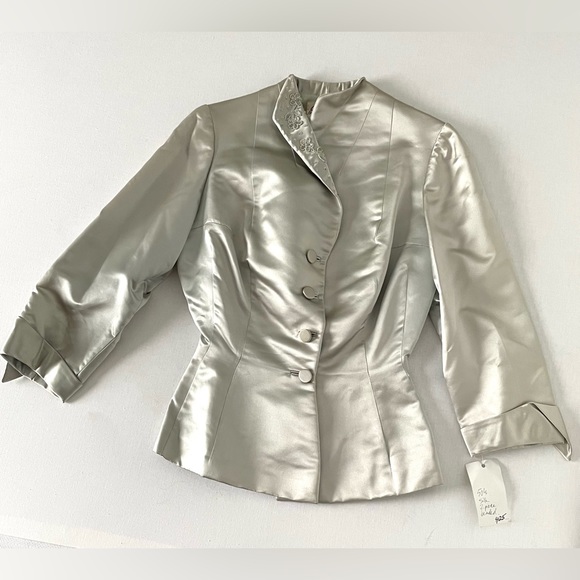 Vintage Silk Beaded Button Long Sleeve Blazer Esther Pomerantz Blue Silver Small - Picture 4 of 15